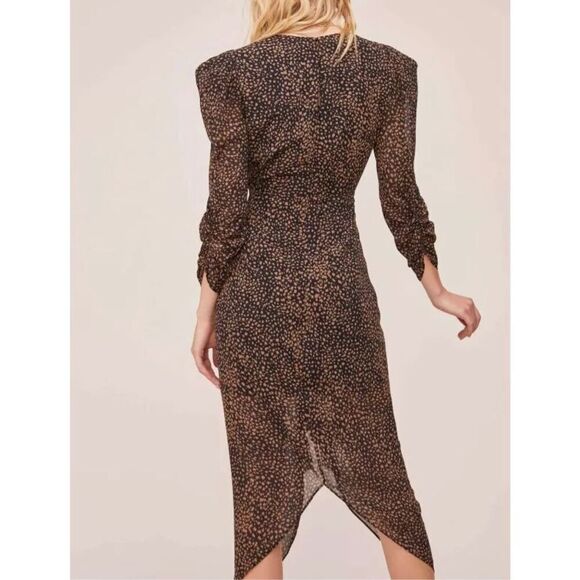 ASTR The Label Animal Front Ruched Fitted Bodice Tulip Hem Women's Midi Dress XS - Picture 3 of 14